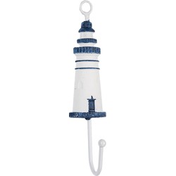 Clayre & Eef Wandhaak Vuurtoren 4x4x18 cm Wit Blauw Hout