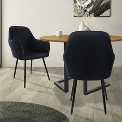 Eetkamerstoelen met rugleuning & armleuning set van 2 zwart met fluwelen bekleding en metalen poten ML design