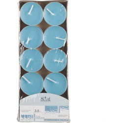Geurtheelichtjes - 10x stuks - oceaan - blauw - was - 3,5 uur - geurkaarsen