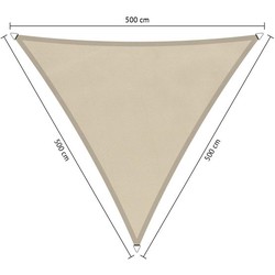 Compleet pakket: Shadow Comfort waterafstotend, driehoek 5x5x5,m Island White met bevestigingsset en buitendoekreiniger