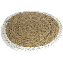 Pannenonderzetter - zeegras - rond - 28x28 cm - naturel/wit - Panonderzetters