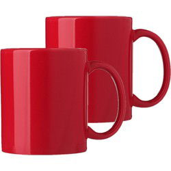 Bellatio Design Koffie mokken/bekers Nantes - 2x - keramiek - met oor - rood - 300 ml - Bekers