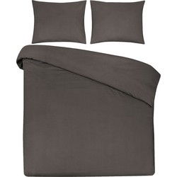 DoubleDry Dekbedovertrek 100% Natuurlijk Katoen - Eenpersoons 140x200/220 cm + 1 Kussensloop - Ademend & Zacht - Antraciet
