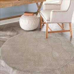 Everest Vloerkleed Modern Boho Patroon Laagpolig Rond Tapijt Woonkamer Beige- 160 CM ROND