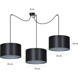 Goteborg 3Ltriple zwart-zilver hanglamp cilinder 3x E27