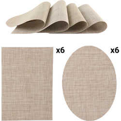 OTIX Placemats - Set van 12 - Kunststof - Rechthoekig en Ovaal - Beige - Onderleggers