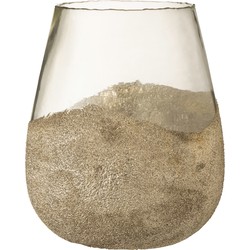 J-line - Theelichthouder Helft Parels Rond Glas Goud Large - 25x25x31cm