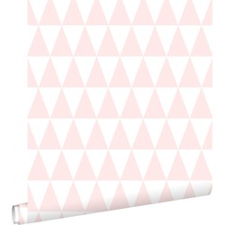 ESTAhome behang grafische driehoeken licht roze en wit - 53 cm x 10,05 m - 128862