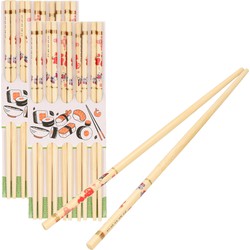Sushi eetstokjes - 20x setjes - bamboe hout - kleurrijke print - 24 cm - Eetstokjes