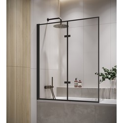 Badplaats Badwand Medal 100 x 140 cm - Zwart - Badscherm Draaibaar 5 mm dik - Veiligheidsglas en Antikalk