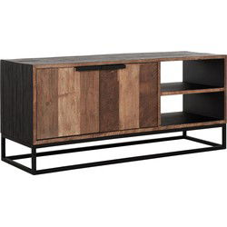DTP Home TV stand Cosmo No.2 small, 2 doors, 2 open racks,55x125x40 cm, recycled teakwood
