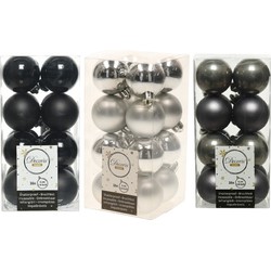 48x Stuks kunststof kerstballen mix zwart/antraciet grijs/zilver 4 cm - Kerstbal