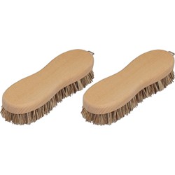 Set van 2x stuks schrobborstels van hout met fiber/palmvezel luiwagen/8-vorm bruin - Schrobborstels