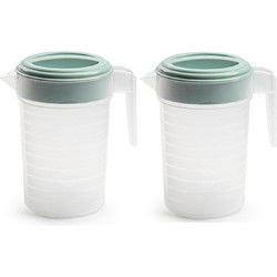 PlasticForte Waterkan met deksel - 2x - 1L - mintgroen - kunststof - Schenkkannen