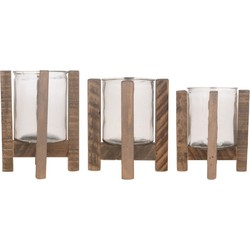 Set van 3x kaarsenhouders voor theelichtjes/waxinelichtjes op houten standaard 17,5/21/24.5 cm - Waxinelichtjeshouders