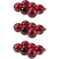 18x stuks glazen kerstballen rood/donkerrood 8 cm mat/glans - Kerstbal