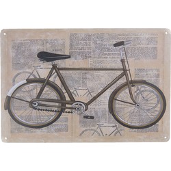 Clayre & Eef Tekstbord  30x20 cm Beige Grijs IJzer Rechthoek Fiets Wandbord