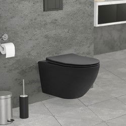 Wandhangend keramisch toilet in zwart mat 52cm lang randloos met soft-close LuxeBath
