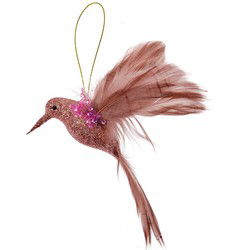 Clayre & Eef Kersthanger Vogel 10x4x10 cm Roze Kunststof