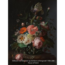 Stilleven met Bloemen op donkere achtergrond - Zelfklevend Behang - 150x200cm - House of Fetch - Maatwerk - Vintage Bloemen - 