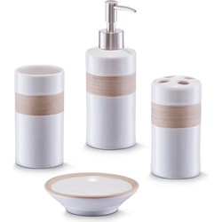 Zeller Badkamer/toilet accessoires set 4-delig - keramiek - Badkameraccessoireset