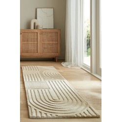 Loper - Zen Modern Japandi - Laagpolig - 100% Wol - Naturel / Beige 60X230 Cm - 60 X 230 CM