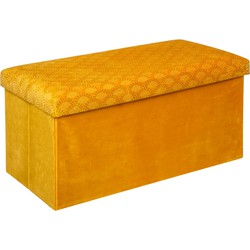 Atmosphera Poef/krukje/hocker Royal - Opvouwbare opslag box - fluweel Okergeel - 76 x 38 x 38 cm - Poefs