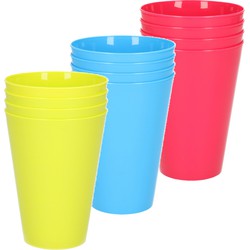 12x stuks onbreekbare kunststof drinkglazen 430 ML in het blauw-groen-roze - Drinkbekers