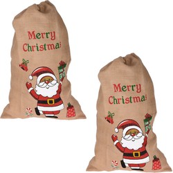 2x stuks kerstcadeautjes/kerstcadeaus zakken van jute 90 cm - Verkleedattributen