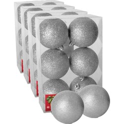 24x stuks kerstballen zilver glitters kunststof 4 cm - Kerstbal