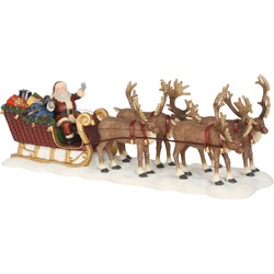 LuVille Kerstdorp Miniatuur Kerstman met zijn Rendierenslee - L21 x B7 x H8 cm