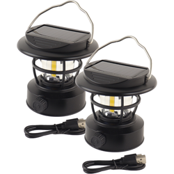 HIXA Kampeerlamp - Stormlantaarn - Campinglamp - LED - Solar - Oplaadbaar - 2 stuks