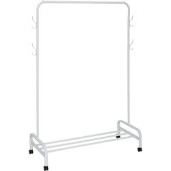 5Five Mobiel kledingrek - metaal - wit - met wieltjes - 118x45x160 cm - Kledingrekken
