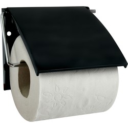 MSV Toiletrolhouder wand/muur - metaal met kunststof afdekklepje - zwart - Toiletrolhouders