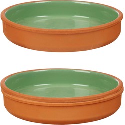 2x stuks tapas/hapjes serveren/oven schaal terracotta/groen 23 x 4 cm - Snack en tapasschalen