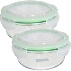 Set van 2x stuks bewaarbakje/vershoudbakje rond met deksel 1750 ml ovenbestendig glas - Vershoudbakjes