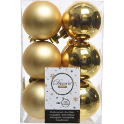 Decoris Kerstballen - Set van 12x stuks - goud - D6 cm - kunststof - mat/glans - Kerstbal