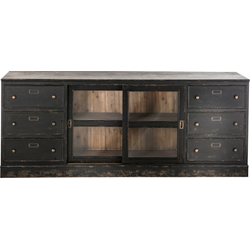 Dressoir van massief hout en glas L280 cm - AMSTERDAM