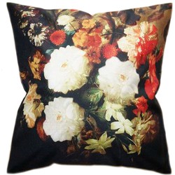 Clayre & Eef Kussenhoes  45x45 cm Zwart Wit Polyester Vierkant Bloemen Sierkussenhoes