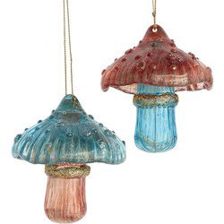3.6 inch Plastic Teal & Desert Rose Mushroom Orn 2/Asstd. 6,35x6,35x9,144 cm kerstornament