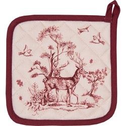 Clayre & Eef Pannenlap  20x20 cm Wit Roze Katoen Vierkant Rendier Afgiet Pannenlap