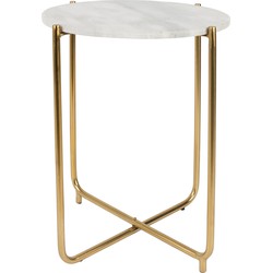 Housecraft Living Timpa Bijzettafel Marmer Rond 44x44 cm Wit/ Goud