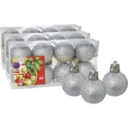 24x stuks kerstballen zilver glitters kunststof 3 cm - Kerstbal