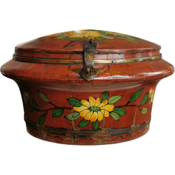 Fine Asianliving Antique Chinese Wooden Handpainted Rice Container