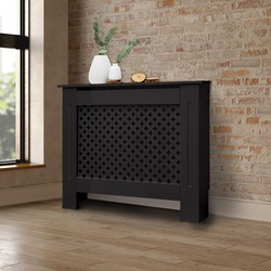 Radiatorbekleding met honingraatmotief zwart, 78x19x82 cm, vervaardigd van gelakt MDF