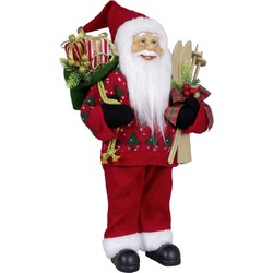 Kerstman beeld - H45 cm - rood - staand - kerstpop - Kerstman pop
