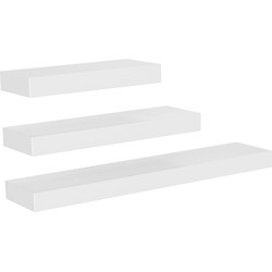 Zwevende planken, set van 3 houten wandmontageplanken voor woonkamer, slaapkamer, kinderkamer, badkamer, keuken, kantoor - Wit