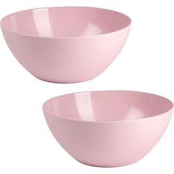 Plasticforte Serveerschaal/saladeschaal - 2x - D26 x H12 cm - kunststof - roze - 3500 ml - Serveerschalen