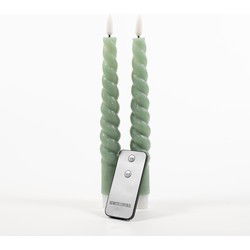 Anna Collection LED dinerkaarsen swirl- 2x st - jade groen - 23 cm - LED kaarsen