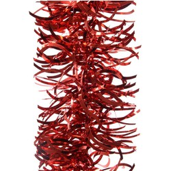 1x Kerst lametta guirlandes kerst rood golven/glinsterendmet sterren 10 cm breed x 270 cm kerstboom versiering/decoratie - Kerstslingers